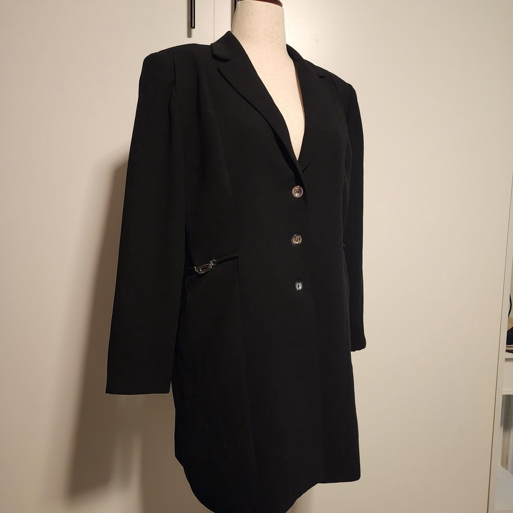 Studio I Womens Black Longline Three Button Blazer Business Jacket Size 16